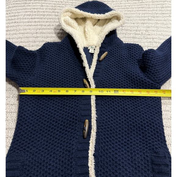 LL Bean Hooded Sweater Sherpa Button Wool Blend 290407 Womens Small Blue White - Picture 4 of 10
